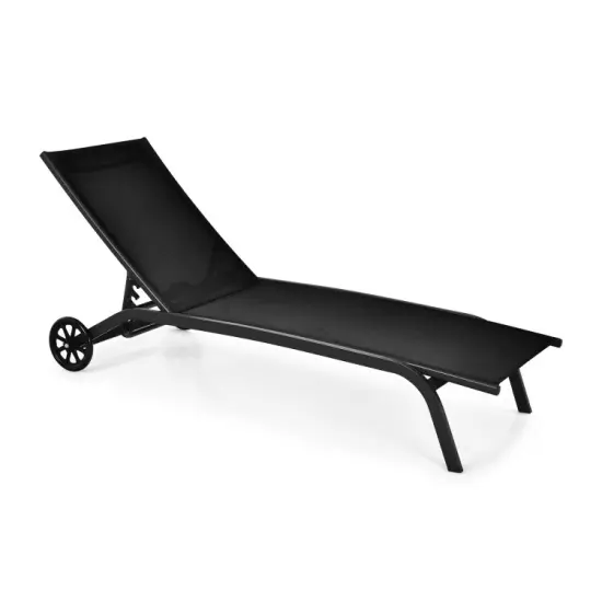 Adjustable Outdoor Chaise Lounge Chair with Wheels &ndash; Steel Frame, Breathable Fabric Brown {6}