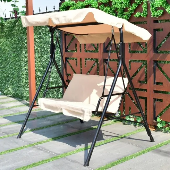 2-Seat Outdoor Swing Chair with Canopy, Cushions, Steel Frame, 440 lbs Capacity Green {5}