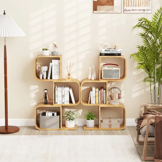 Costway 1/2 PCS 2 Tier S-Shaped Bookcase with 2 Open Cubes Geometric Corner Display Shelf {11}