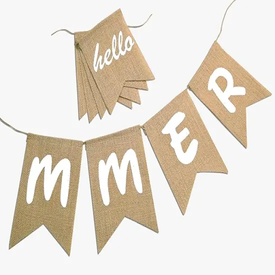 Hello Summer Banner Decorations, 17pcs Burlap Hawaiian Beach Tropical Summer Banner Garland with Watermelon Flamingo Pineapple Palm Leaves Party Decorations {4}