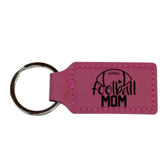 Keychain - Rectangle - Football Mom - Leather Pink/Black {1}