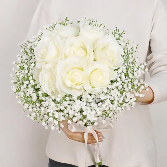 Babys Breath Artificial Flowers, 10 PCS White Baby Breath Flowers Artificial Bulk, Fake Babys Breath Gypsophila Real Touch Faux Babys Breath for Wedding Floral Arrangement Home Decor {5}