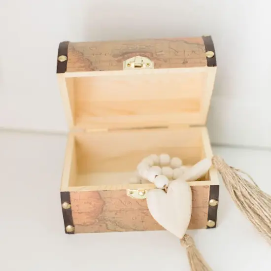 6 inch Wooden Treasure Chest Box, Pack of 2 Wooden Box with Hinged Lid, Wooden Boxes for Crafts/Wedding Treasure Decor {3}