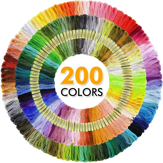 304 Pack Embroidery Kit, Cross Stitch Tools Set 200 Colors Threads (Multicolor) {2}