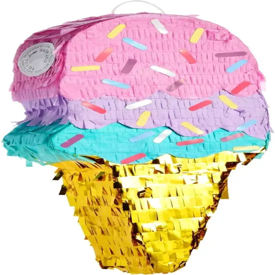 Ice Cream Pinata for Birthday Decorations, Summer Party Supplies (Small, 16.4 x 7.6 x 2.9 In) {1}