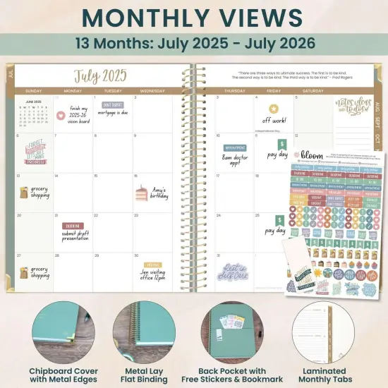 bloom daily planners 2025-26 Academic Planner, Hard Cover, 8.5" x 11", Green Linen {3}