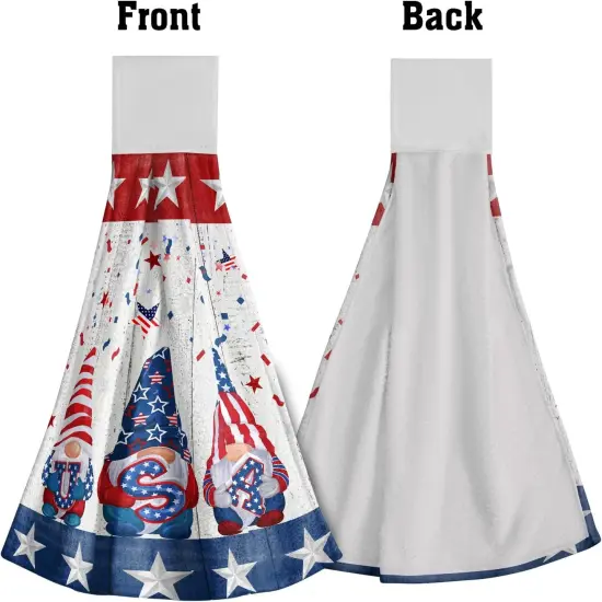 2PCs USA Gnome Kitchen Hanging Towels Memorial Veteran Day Patriotic Hand Tie Towel with Loop & Hook America Flag 4th of July Stars Soft Dish Cloth Fast Drying for Bathroom Farmhouse Home Decor {2}
