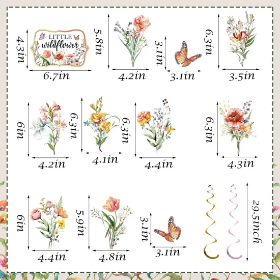 20Pcs Wildflower Hanging Swirl Decoration Vintage Floral Butterfly {2}