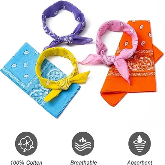 12Pcs Bandanas For Men&Women,100% Premium Quality Cotton Handkerchidf 22''×22'' Paisely Pattern Hair Headband {2}