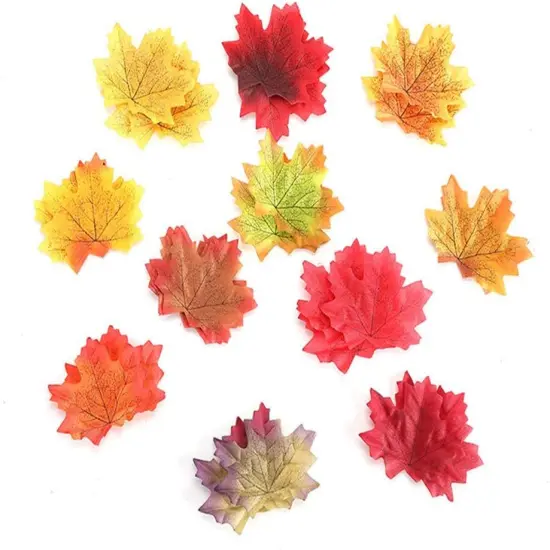 100 Pcs Artificial Maple Leaves -Shades of Red, Orange, and Yellow {2}