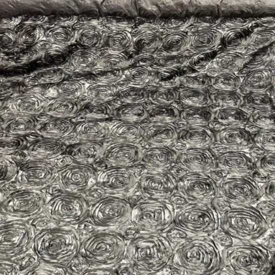 1 Yard 3D Rose Design Satin Rosette Ribbon Fabric 54" Width Black {1}