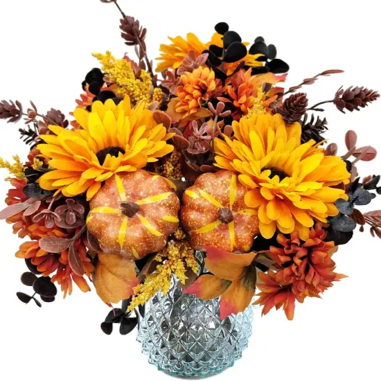 2 Packs Fall Fake Mums Pumpkin Flower Arrangements {1}