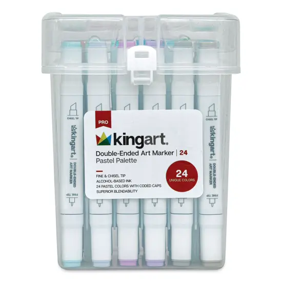 Kingart Pro Double-Ended Art Alcohol Markers - Pastel, Set of 24 {1}