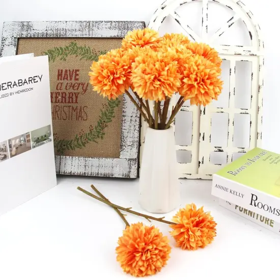 12 Pcs Artificial Chrysanthemum Flowers Orange {2}