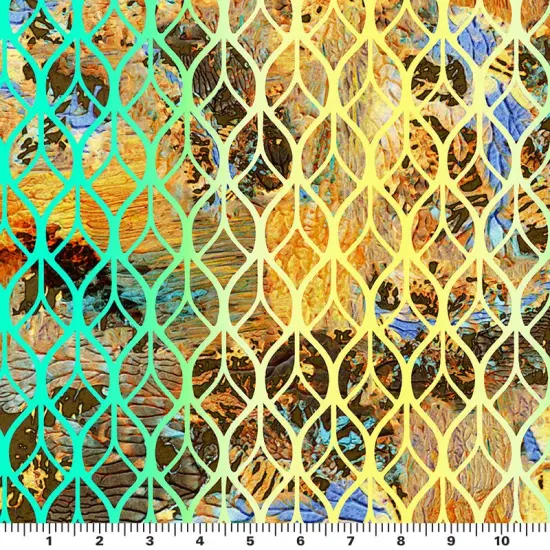 1 Yard Retro Brushstroke Texture Printed Spandex Fabric 36" x 58/60" 200 GSM Yellow/Pink/Blue {3}