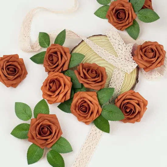 50Pcs Burnt Orange Artificial Rose Flowers {2}