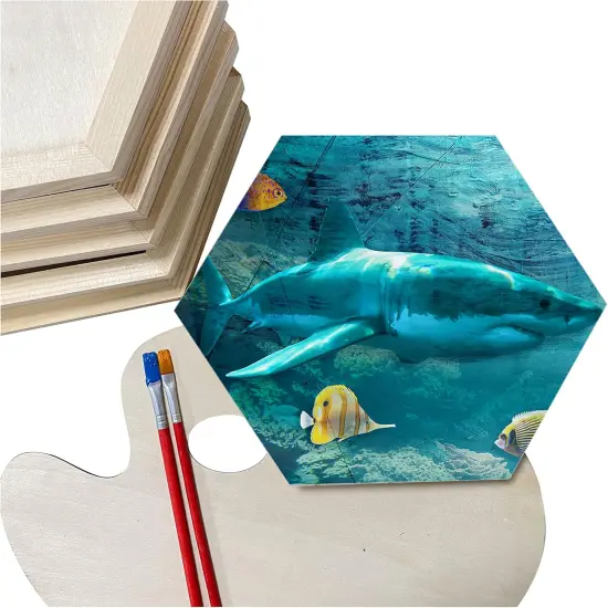 Hexagon Wood Canvas for Crafts, Framed Wooden Panel Boards for Painting (8x9 in,6 Pack) {3}