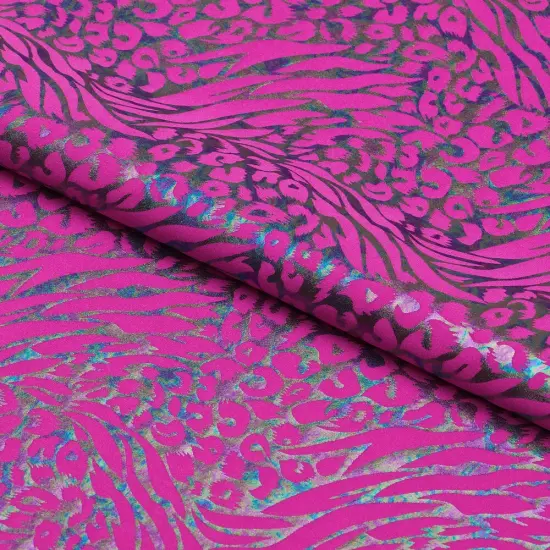 1 Yard Funky Leopard Hologram Spandex Fabric 36" x 58/60" 270 gsm Fuchsia {1}