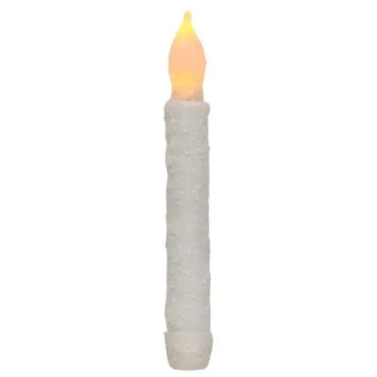 White Frosty Timer Taper Candle - Glittered Finish with 6-Hour Timer for Winter & Weddings {1}