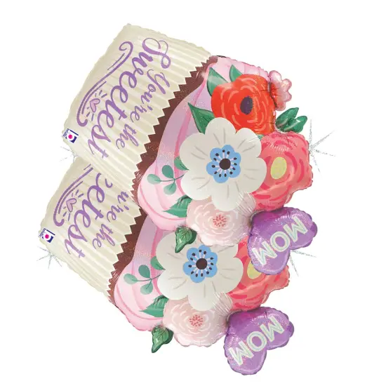 Betallic&reg; 24 Inch Floral Mom Cupcake Foil Mylar Balloon {3}