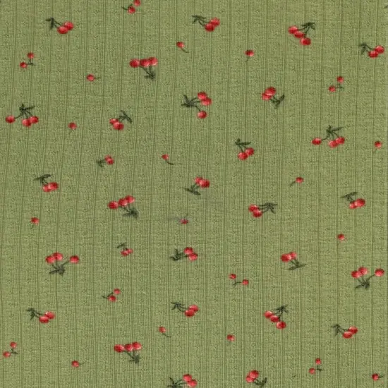 1 Yard Cotton Style Stretch Cherry Pointelle Print Fabric 61/63 Inches Wide SAGE {3}