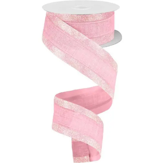1.5" Canvas On Satin Glitter Ribbon: Light Pink (10 Yards) {1}