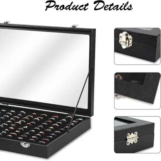 100 Slots Ring Display Case Jewelry Organizer Box with Transparent Lid {4}