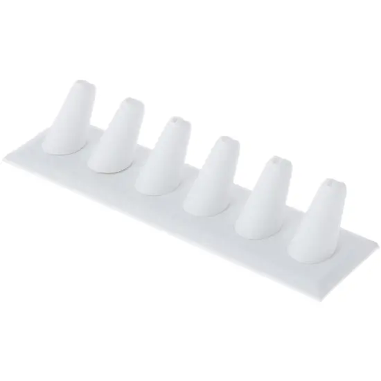 Plymor White Faux Leather Ring Finger Display, Six on Rectangular Base, 7.625" W x 2.125" D x 1.625" H {1}
