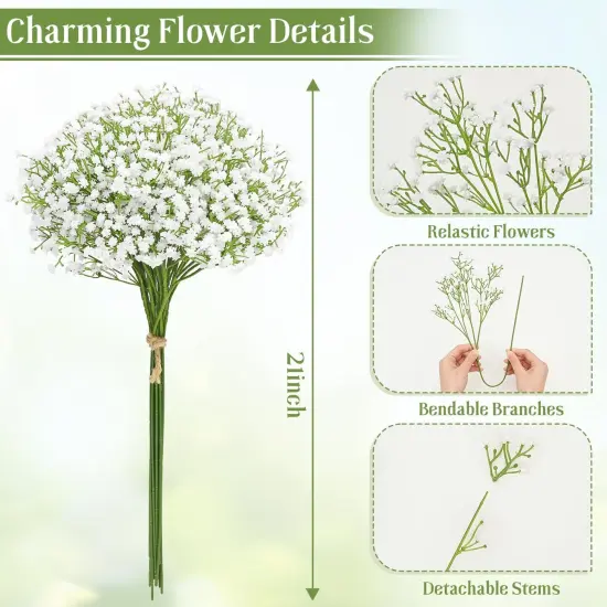 Babys Breath Artificial Flowers, 10 PCS White Baby Breath Flowers Artificial Bulk, Fake Babys Breath Gypsophila Real Touch Faux Babys Breath for Wedding Floral Arrangement Home Decor {3}