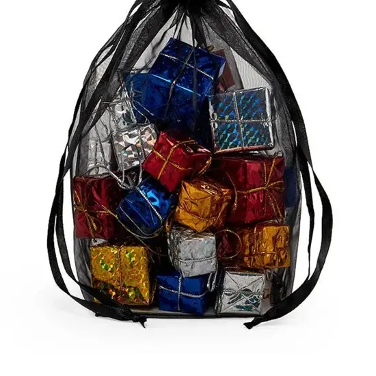 Cardboard Square Bottom Organza Bags 4 '' X 4 '' X 9 1/2 '' for Weddings Black {4}