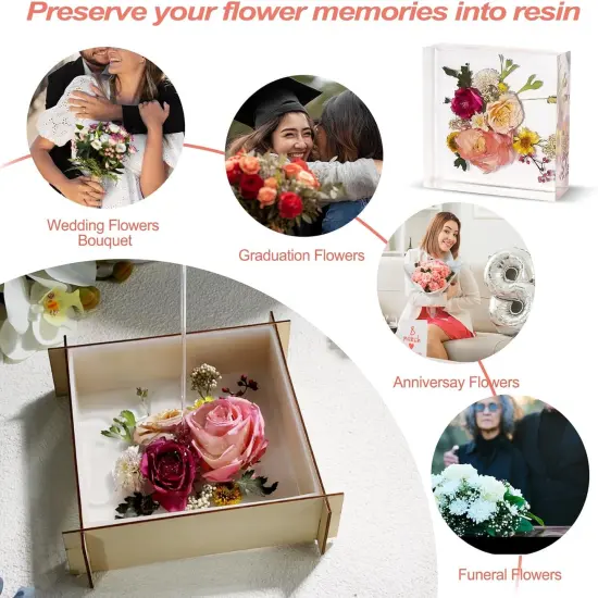 LET'S RESIN 8Pcs Resin Molds Silicone,Deep Epoxy Resin Molds for Flower Bouquet Preservation,Large Silicone Molds for Resin Casting Craft Including Square Hexagon Heart Resin Mold {6}