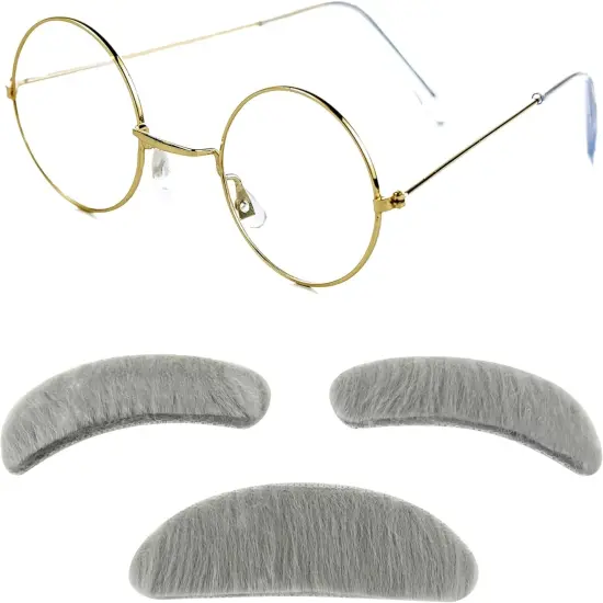 4E's Novelty Old Man Costume for Boys - Stick on Mustache, Eyebrows and Glasses - 100 Day of School Old Man Costume, Grandpa Costume Accessory Kit {1}