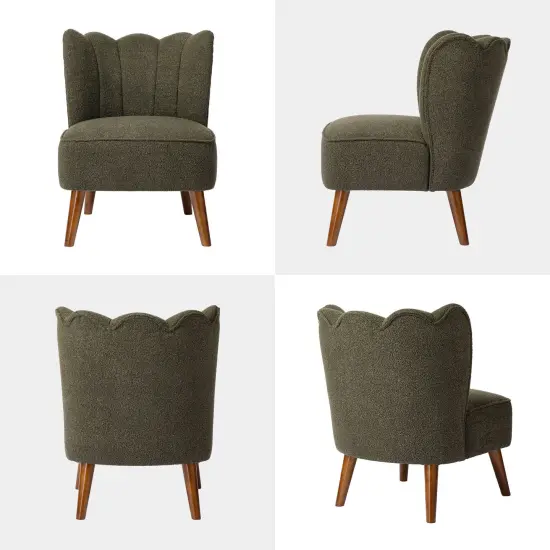 32.75"H Upholstered Tufted Accent Chair with Rubber Wood Legs Green {11}