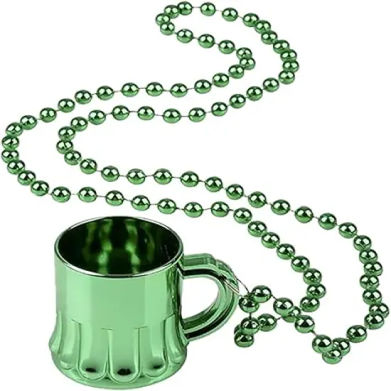 4E's Novelty St Patricks Day Beads Necklace Bulk (72 Pack) Green Shamrock Beads Shot Glass Assortment - St Patricks Day Gifts for Kids, 33" 8mm Irish Kids Party Favor Supplies Costume Accessories {5}