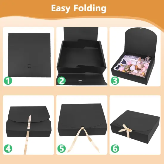 15Pack Gift Boxes with Lids,12&times;9.8&times;3.1 Inch Bridesmaid Proposal Box with Gold Ribbon, Black Boxes for Gifts {2}