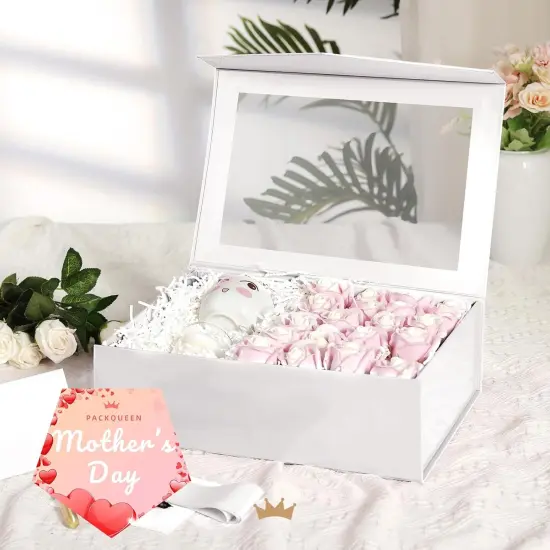 Large White Gift Box with Window, Clear Gift Box for Present Contains Ribbon, Card, Bridesmaid Proposal Box with Magnetic Lid (Glossy White) {2}