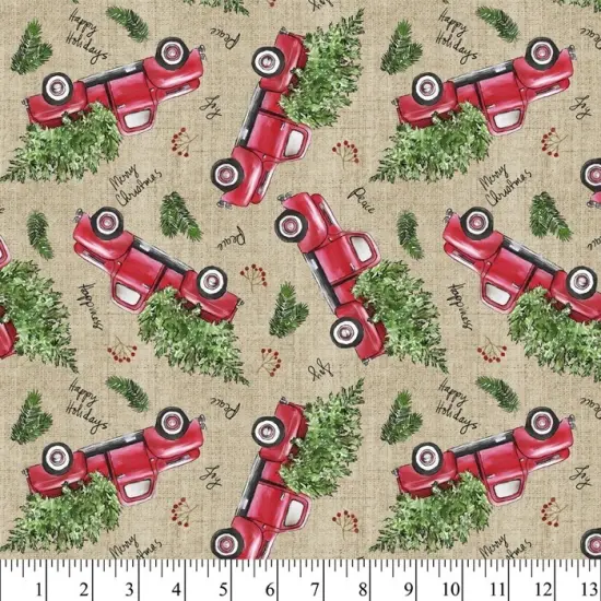 Christmas Trucks with Trees Cotton Fabric | By The Yard | Sewing and Crafting | 44 inches wide {2}