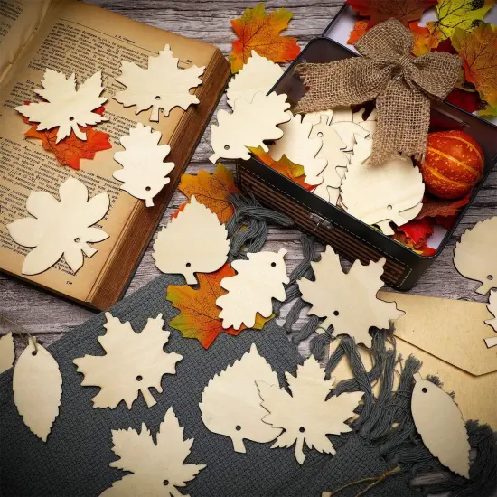 60 Pieces Unfinished Wooden Maple Fall Leaves {2}