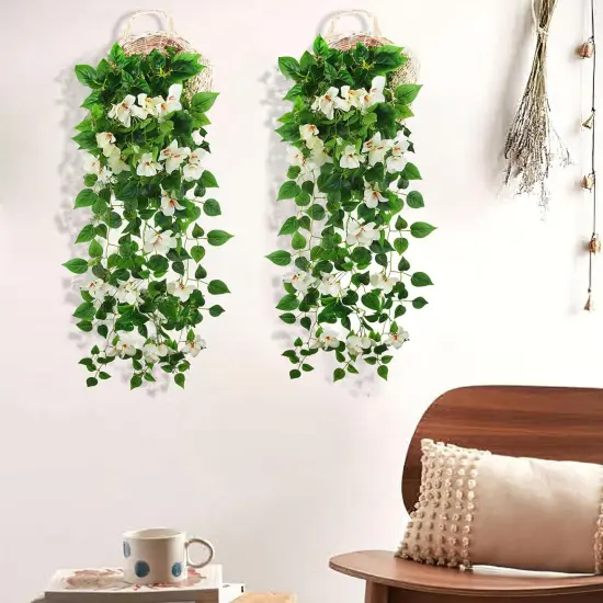 2 Pcs Artificial Hanging Bougainvillea - White {2}