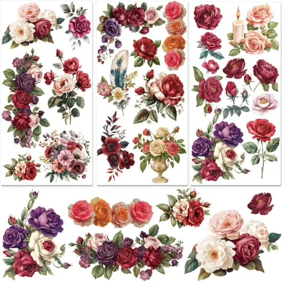 3 Sheets Red Rose Rub on Transfers for Crafts {1}