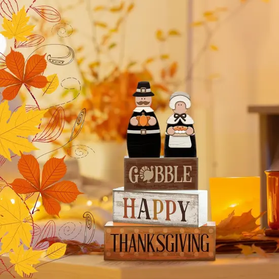 4 Pcs Fall Decoration for Home Wooden Pilgrim {5}