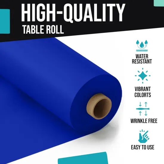 Exquisite Plastic Table Cover Roll &ndash; 40" x 100' Disposable Tablecloth Roll &ndash; Premium Thick 0.5 MIL Plastic Banquet Roll &ndash; Party Table Cover Roll for Events & Catering Dark Vlue {4}