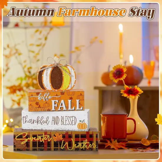 4 Pcs Fall Decorations Autumn Wooden Sign Pumpkin Thanksgiving {2}