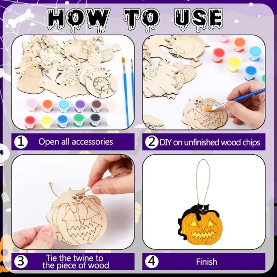 36 Pcs Halloween Wood Cutouts Crafts for Kids {3}