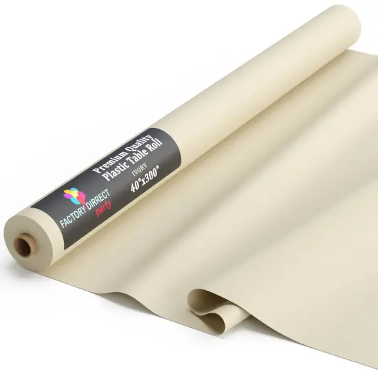 Exquisite Plastic Table Cover Roll &ndash; 40" x 300' Disposable Tablecloth Roll &ndash; Premium Thick 0.5 MIL Plastic Banquet Roll &ndash; Party Table Cover Roll for Events & Catering Ivory {1}