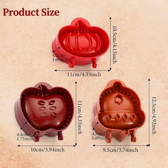 Mini Pie Molds Dough Presser Pocket Pie Molds for Baking, Party Potluck Hand Pie Molds Set of 3, Apple, Pumpkin and Acorn Shapes (Red) {2}