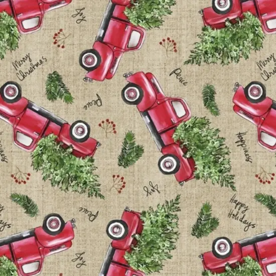 Christmas Trucks with Trees Cotton Fabric | By The Yard | Sewing and Crafting | 44 inches wide {3}