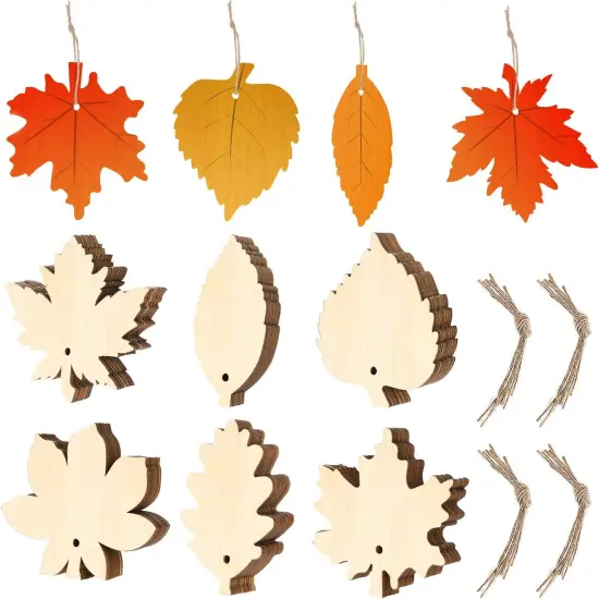 60 Pieces Unfinished Wooden Maple Fall Leaves {1}