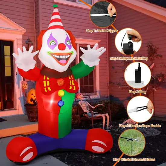 GOOSH 7 FT Halloween Inflatables Laugh Clown Blow Up Yard Decoration with Built-in LEDs {3}