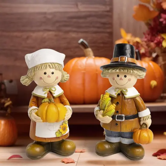Pilgrim Figurines for Thanksgiving, Resin Fall Harvest Pumpkin {1}